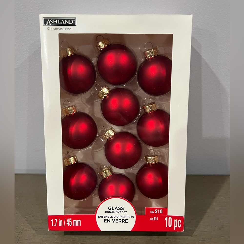 Ashland Glass Ornaments - Red - Set of 10 - 1.5”